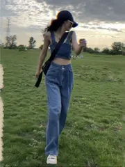 セットアップ デニム ベスト ワイドレッグパンツ ルーズ l0635