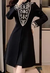 チャイナ風 レトロ刺繍付 ショートドレス 上品 お呼ばれ Aライン