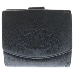 CHANEL (シャネル) キャビアスキン 二つ折り財布 ウォレット ブラック