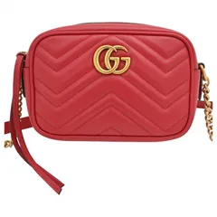 グッチ GGマーモント ミニ チェーン ショルダーバッグ レッド Aランク gu5658ff