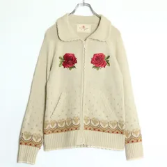 ピンクハウス★美しい薔薇刺しゅうが目を惹く♪ ニットジップアップパーカ クリーム色系 z17577