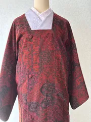 高級輪奈ビロードコート　さらさ模様　裄65ワイン系　裄65