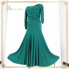 社交ダンス 衣装 スタンダード 上下セット ツーピース レッスンウェア パーティ衣装 無地 Create-Sun クリエイトサン 緑 グリーン系 伸縮性 さわやか エレガント シンプル ディスコ フォーマル 上品 トレーニング 発表会 準備