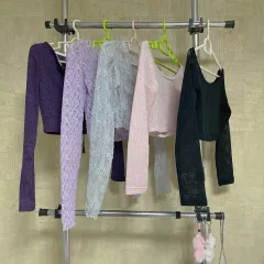 (5種まとめ) クロップド長袖Tシャツ レースなみなみ柄ブラウス