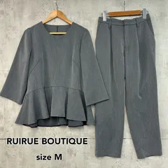 美品 RUIRUE BOUTIQUE ルイルエブティック フレアーペプラムパンツスーツセットアップ 2点セット グレー 灰色 Mサイズ 洗える ウォッシャブル ストレッチ クロップドパンツ アンクル丈 7分袖 冠婚葬祭 結婚式 入園式 卒園式 ★ ■◇
