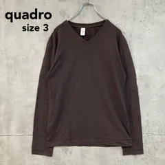 quadro クアドロ カットソー 長袖 Tシャツ ロンT Vネック ブラウン こげ茶色 サイズ3 Lサイズ相当 日本製 コットン ポリウレタン シンプル 無地 カジュアル 伸縮性 ストレッチ インナー トップス ★ ■◇