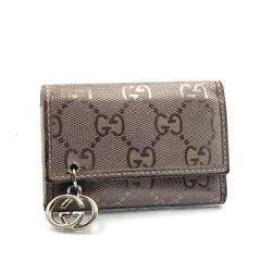 GUCCI グッチ　GGインプリメ　シャンパンゴールド系  キーケース　6連　コーティングキャンバス×レザー シルバー金具　インターロッキングGチャーム　イタリア製　刻印あり　ユニセックス　ラグジュアリー　高級　ハイブランド