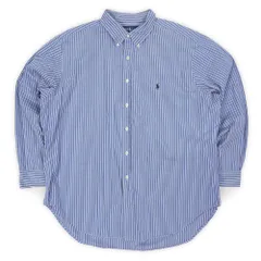ポロラルフローレン POLO RALPH LAUREN 90s 90年代 ボタンダウンシャツ CLASSIC FIT クラシックフィット BD USA ヴィンテージ 古着 ブルー系 マルチストライプ柄 18 XL-XXL相当【中古】
