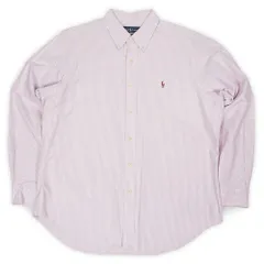 ポロラルフローレン POLO RALPH LAUREN 90s 90年代 ボタンダウンシャツ CLASSIC FIT オックスフォード ストライプ柄 BD ロゴ刺繍 USA ヴィンテージ 古着 メンズ ホワイト ピンク XL【中古】