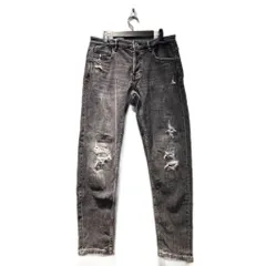 ザラマン ZARA MAN ストレッチダメージブラックデニム ジーンズ ストレート 42 黒 ブラック 