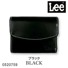 ブラック Lee リー 高級イタリアンレザー 三つ折り コンパクト財布 ウォレット 0759