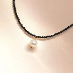 人気！毎日のコーデをすっきり格上げ「艶めく淡水パール」*ブラックスピネル*ネックレス