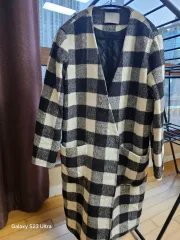 ブラック/白 CHECK ロング コート