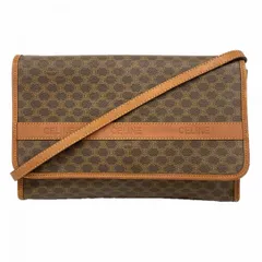 【6ba0585】セリーヌ ショルダーバッグ マカダム PVC ブラウン ゴールド金具【中古】レディース