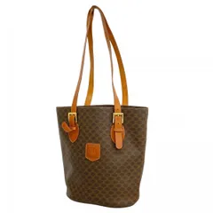 【6ba0836-k】セリーヌ トートバッグ マカダム PVC ブラウン ゴールド金具【中古】レディース