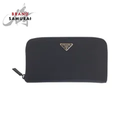 美品 PRADA プラダ テスート サフィアーノ 三角ロゴプレート ブラック 黒 シルバー金具 ナイロン/レザー 長財布 ラウンドファスナー 505834【中古】