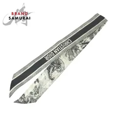 美品 Christian Dior クリスチャンディオール ミッツァスカーフ グレー ホワイト シルク 15JOU1061602 スカーフ メンズ 506524【中古】