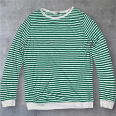 パリ アンド NEW YORK グリーン ストライプ ルーズフィット 長袖 Tシャツ FREE
