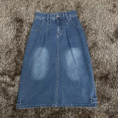 ハイウエスト ピンタック インディゴ Aライン デニムスカート L