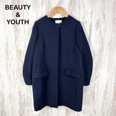 BEAUTY&YOUTH UNITED ARROWS ビューティアンドユース ユナイテッド アローズ ジップアップ ウール ノーカラー ロングコート ネイビー レディース アウター