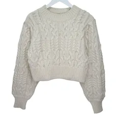 ザラ ZARA 長袖 ケーブルニット セーター フェイクパール クロップド丈 トップス ウール混 Mサイズ オフホワイト k33192 0206