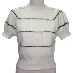 スナイデル SNIDEL 半袖 ニット セーター クロップド丈 パフスリーブ ボーダー ONEサイズ Mサイズ相当 アイボリー ブラック k33271 0206