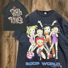 アニメ Tシャツ ベティ ブープ Betty Boop スパイスガール BOOP WORKD girl power 黒 Lサイズ シングルステッチ 古着 ビンテージ used vintage . 5500 p10