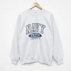L/古着 長袖 スウェット メンズ 90年代 90s ミリタリー ネイビー NAVY クルーネック USA製 薄グレー 霜降り 25dec18