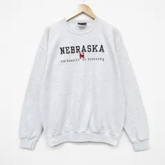 L/古着 長袖 スウェット メンズ 90年代 90s ネブラスカ 刺繍 クルーネック USA製 薄グレー 霜降り 25dec18