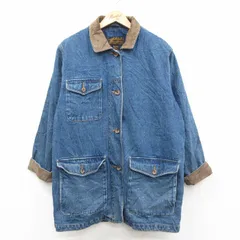 古着 エディーバウアー 長袖 カバーオール レディース 90年代 90s 大きいサイズ ロング丈 コットン 紺 デニム 内側ブランケット【spe】 25dec18