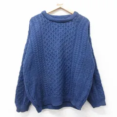 L/古着 長袖 アラン フィッシャーマン ケーブル セーター メンズ 90年代 90s メリノウール クルーネック アイルランド製 紺【spe】 25dec18