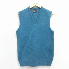 S/古着 ニット ベスト メンズ 90年代 90s ウール Vネック USA製 青緑 25dec18