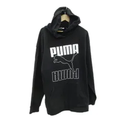 プーマ PUMA パーカー プルオーバー ミドル丈 L 黒 ブラック ロゴプリント /HO39 ■GY58