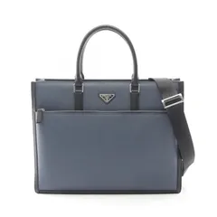 プラダ PRADA ビジネスバッグ ブルー/ブラック サフィアーノレザー トライアングルロゴ ビジネスバッグ メンズ Used A