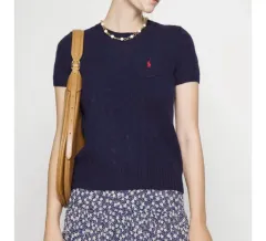 ポロ ラルフローレン ケーブル ポケット 半袖 ニット ネイビー