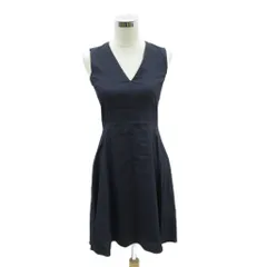 セオリー Theory ワンピース 麻 リネン 2 紺 ネイビー Vネック ノースリーブ 無地 ひざ丈 /YS54 ■GY58