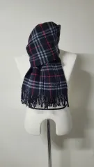 BURBERRYバーバリー 90's ネイビー ウールxカシミア混 チェック マフラー