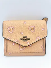 COACH/コーチ ウィズウェスタン 3つ折り財布 パスケース カードケース/コインケース コンパクトウォレット ベージュ/ハート柄 SH466