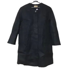  【美品】grintmati グリントマティ　ノーカラー　ロングコート　カシミヤ　リネン　黒　ブラック　レディース　38サイズ　オシャレ　高級感【ZK95】