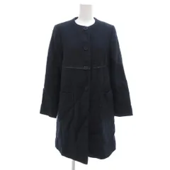 ポール＆ジョー PAUL&JOE コート 麻 リネン 36 紺 ネイビー ノーカラー 長袖 パッチポケット /TZ ■GY60