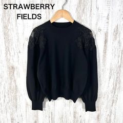 상태좋음 STRAWBERRY-FIELDS ストロベリーフィールズ 花柄 刺繡 シースルーショルダー ハイゲージ レーヨンニット ブラック レディース 長袖 トップス