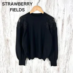 美品 STRAWBERRY-FIELDS ストロベリーフィールズ 花柄 刺繡 シースルーショルダー ハイゲージ レーヨンニット ブラック レディース 長袖 トップスのサムネイル
