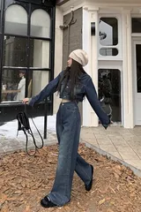 デニム セットアップ ショート丈Gジャン ワイドジーンズ【0731 】