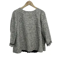 Rose Tiara(ローズティアラ) 七分袖カットソー サイズ42 L レディース美品  - ベージュ×ブルー×マルチ クルーネック/ツイード/プリーツ