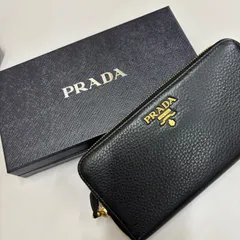 ★ PRADA プラダ 長財布 ラウンドファスナー レザー ブラック ゴールド金具 箱付き