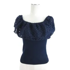 スナイデル SNIDEL カットフリル オフショル リブニット ノースリーブ レース F ネイビー ■TC