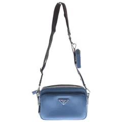PRADA (プラダ) サフィアーノレザーショルダーバッグ 三角ロゴプレート ポーチ付き RFID ライトブルー/ブラック