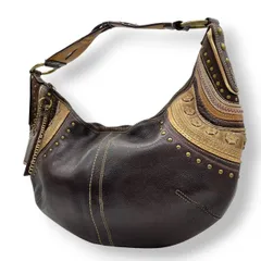 【良品】コーチ COACH ショルダーバッグ ワンショルダー ホーボー レザー スエード 本革 ダークブラウン こげ茶 ベージュ スタッズ パッチワーク 刺繍 10478 ヴィンテージ レトロ ボヘミアン クラフト感 レディース 鞄 カバン s67