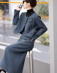 新品⭐︎大きいサイズレディースジャケット＆スカートセット3Lグレーエレガントスタイル