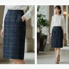 PAUL STUART ポールスチュアート【8】膝丈スカート チェック 日本製